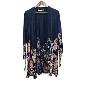 Belle by Kim Gravel Colorful Garden Slub Knit Cardigan Size M Blue Floral Boho
